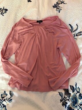 STATE Dusty Rose Long Sleeve Twist-Front Ribbed Top